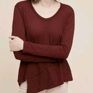 Anthropologie Left of Center Sunday Morning Top Size Medium Burgundy Asymmetric